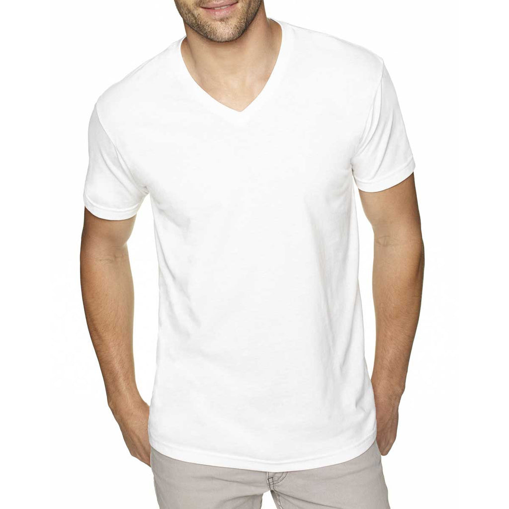 Next Level Men's White Premium Fitted Sueded V-Neck Tee