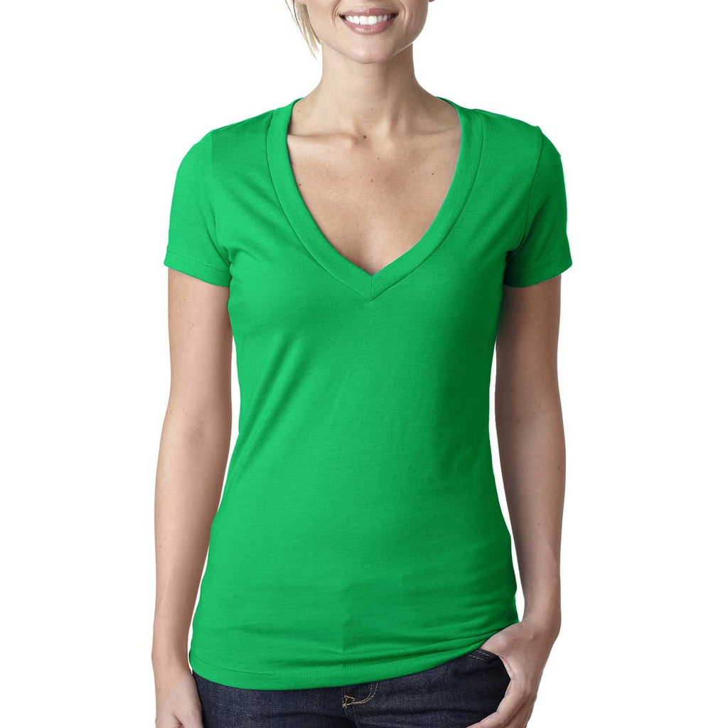 Next Level Women's Kelly Green CVC Deep V Tee