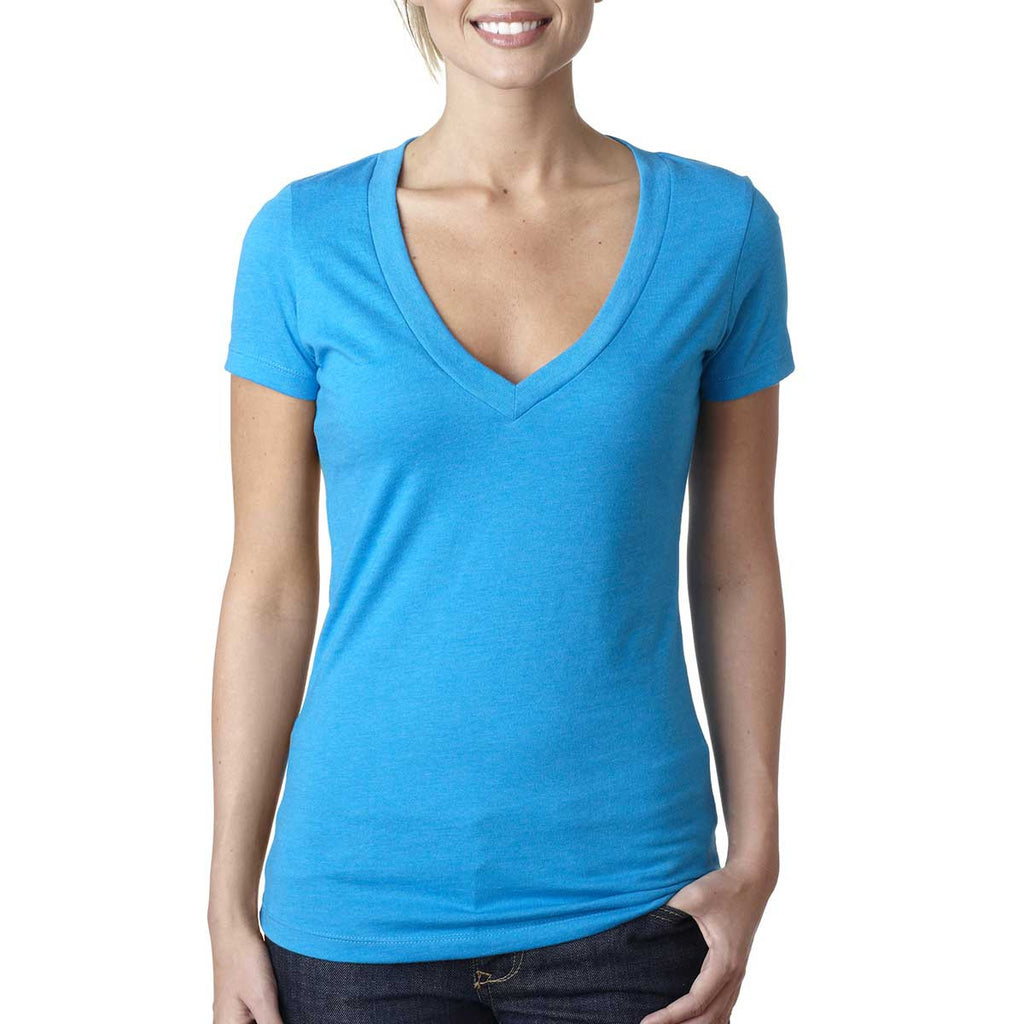 Next Level Women's Turquoise CVC Deep V Tee