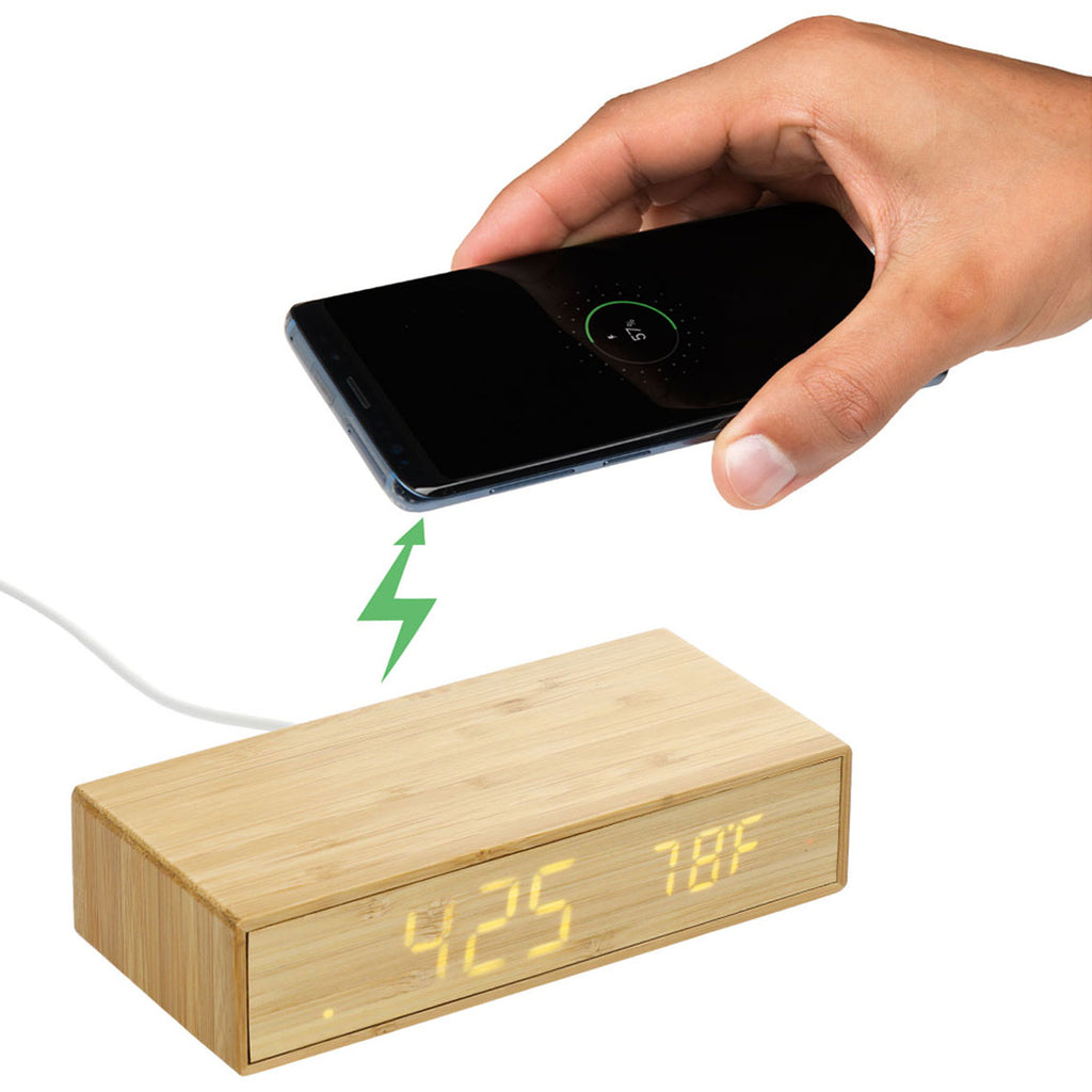 Leed's Natural Bamboo Wireless Charging Desk Clock