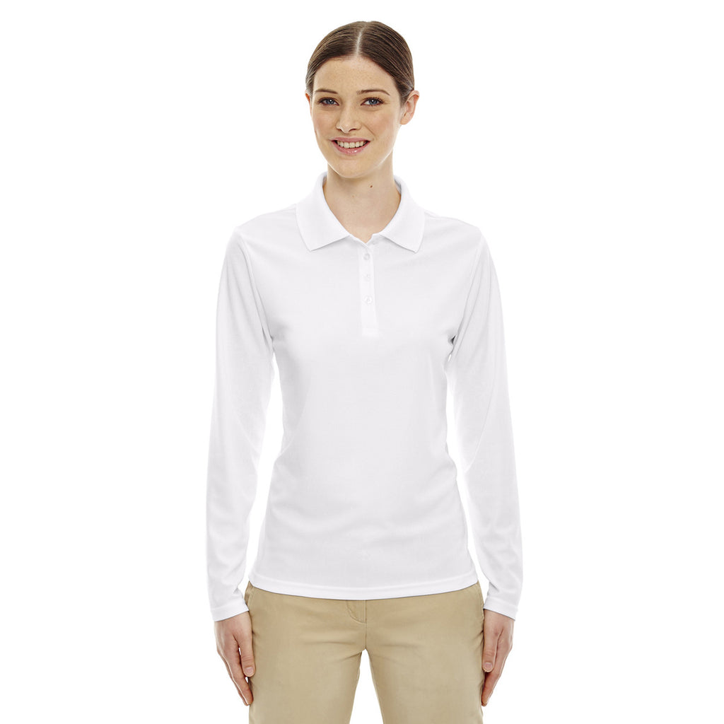 Core 365 Women's White Pinnacle Performance Long-Sleeve Pique Polo