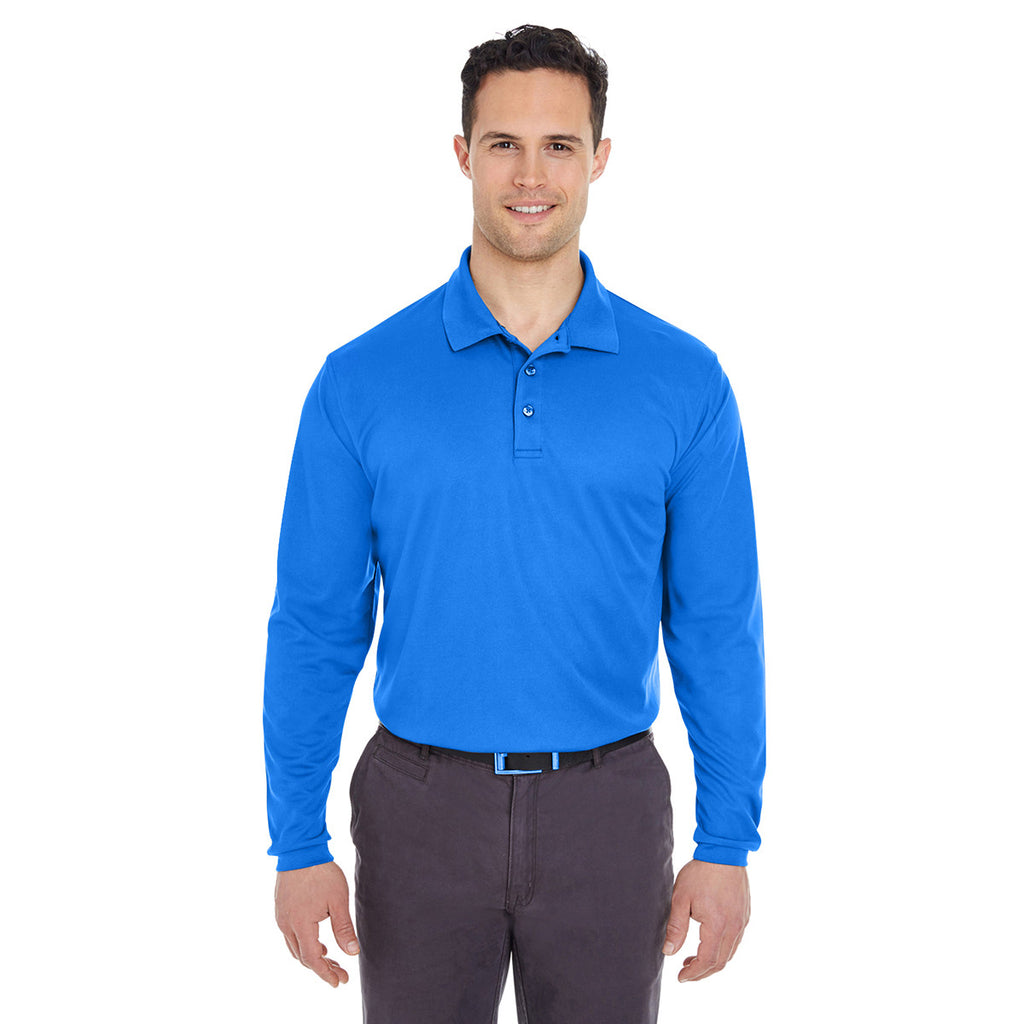 UltraClub Men's Royal Cool & Dry Long-Sleeve Mesh Pique Polo