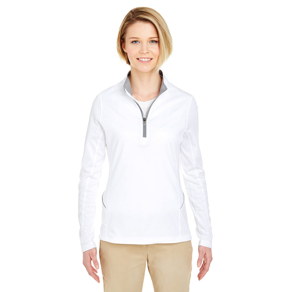 UltraClub Women's White Cool & Dry Sport Quarter-Zip Pullover