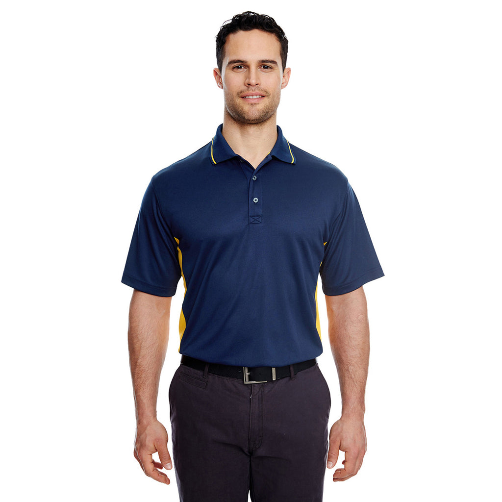 UltraClub Men's Navy/Gold Cool & Dry Sport Two-Tone Polo