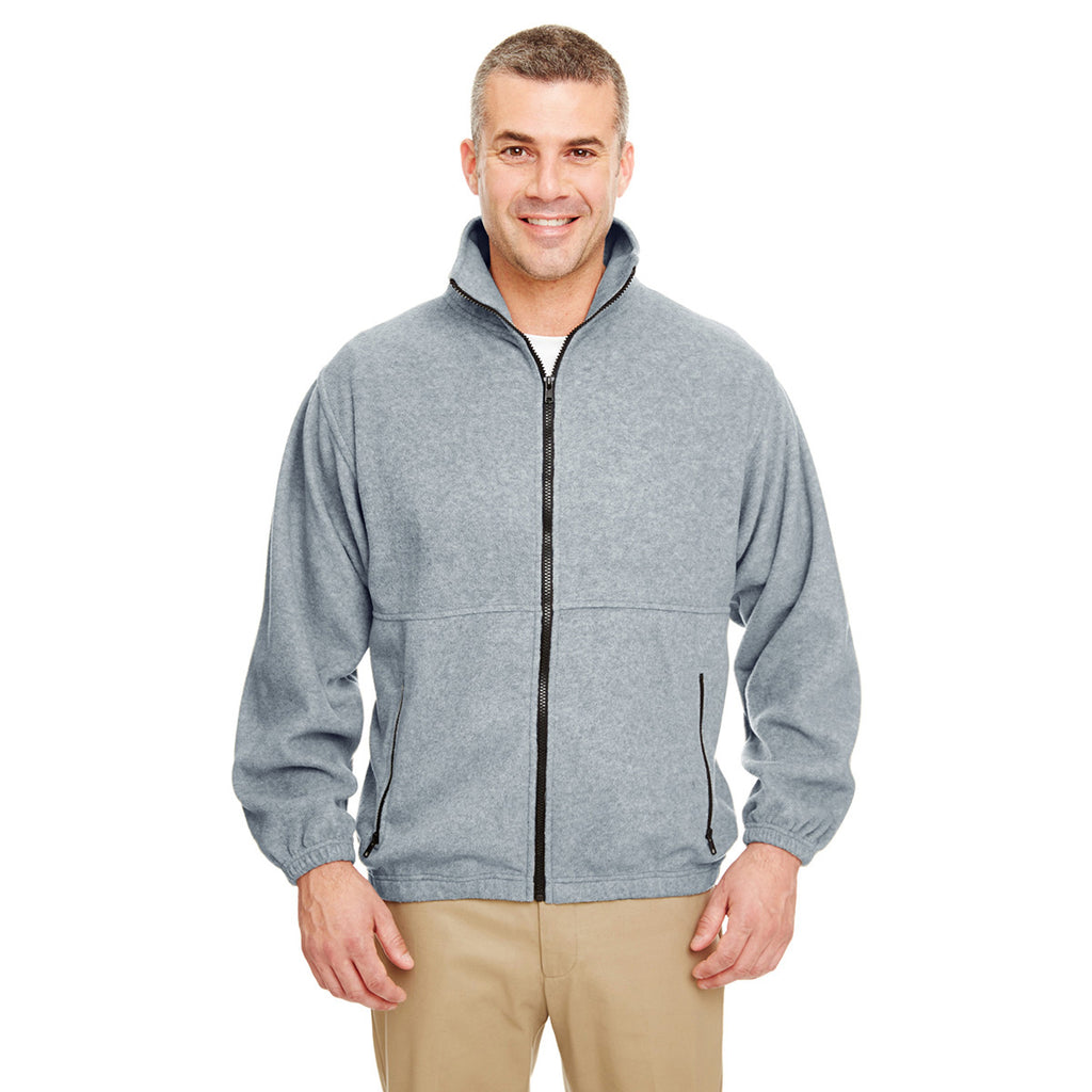 UltraClub Men's Grey Heather Iceberg Fleece Full-Zip Jacket