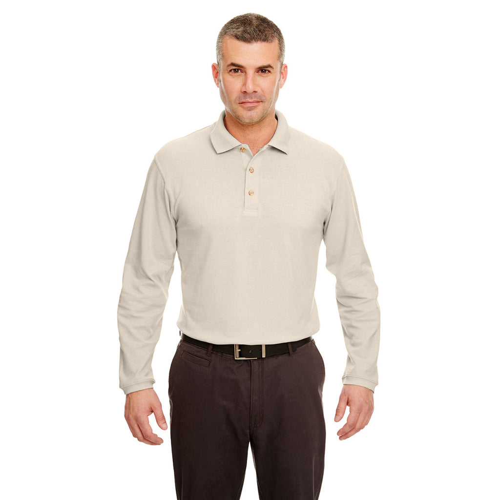 UltraClub Men's Stone Long-Sleeve Classic Pique Polo