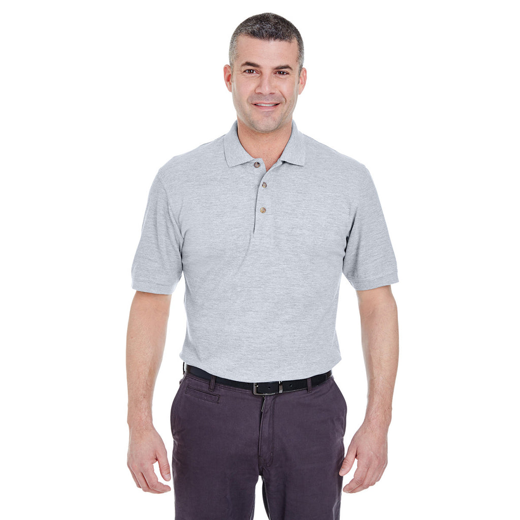 UltraClub Men's Heather Grey Classic Pique Polo