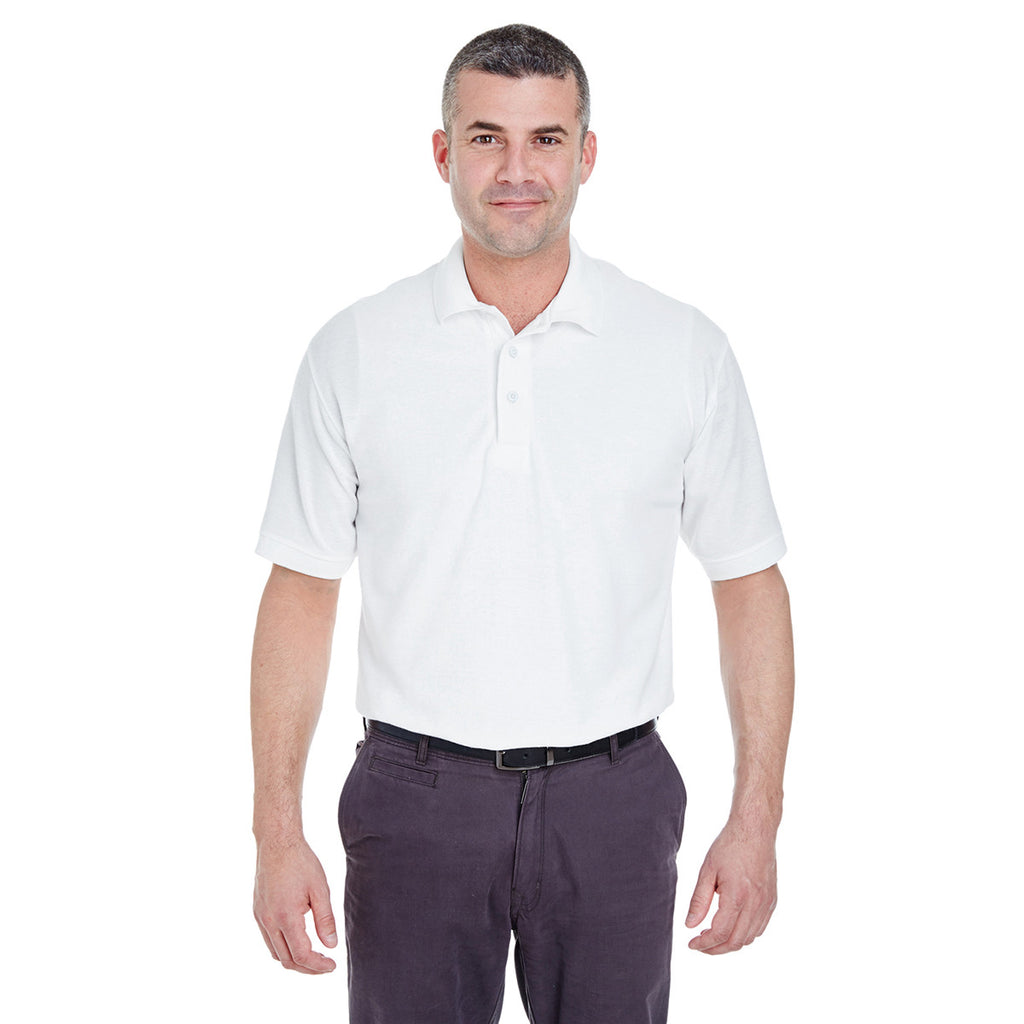 UltraClub Men's White Whisper Pique Polo