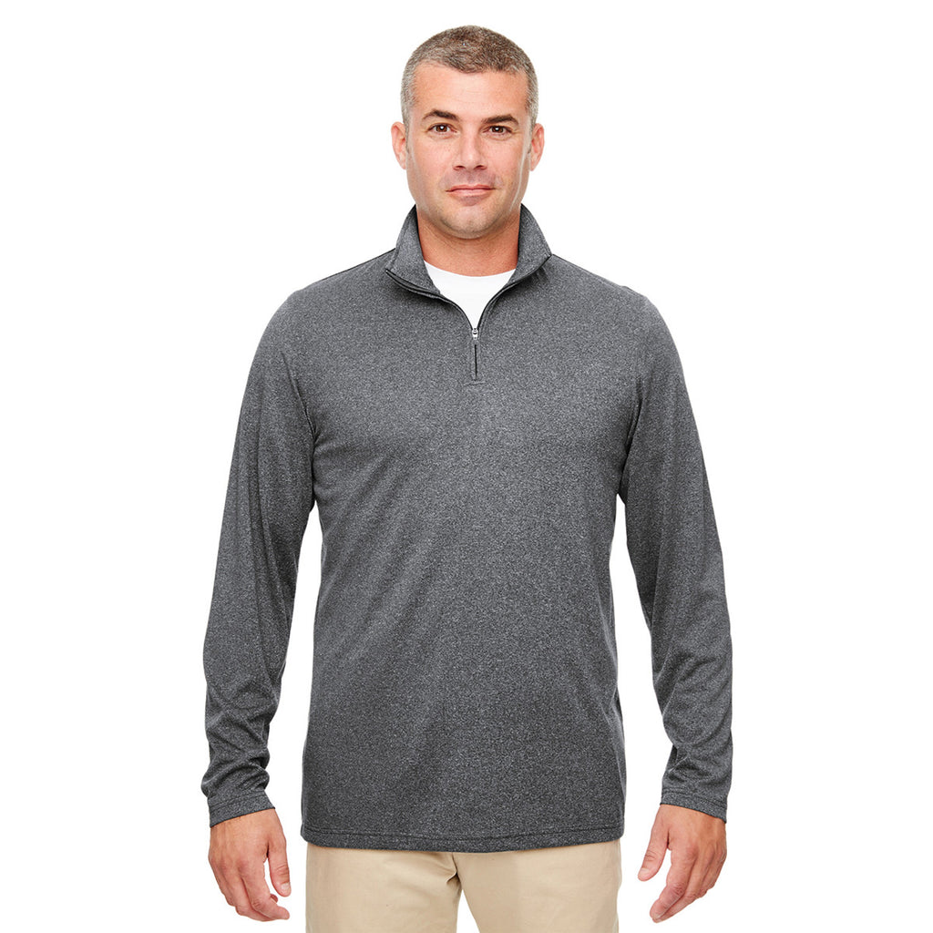 UltraClub Men's Black Heather Cool & Dry Heathered Performance Quarter-Zip