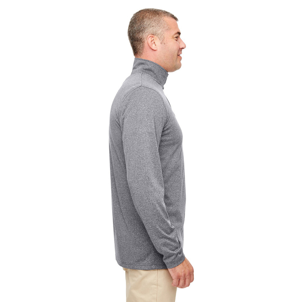 UltraClub Men's Charcoal Heather Cool & Dry Heathered Performance Quarter-Zip