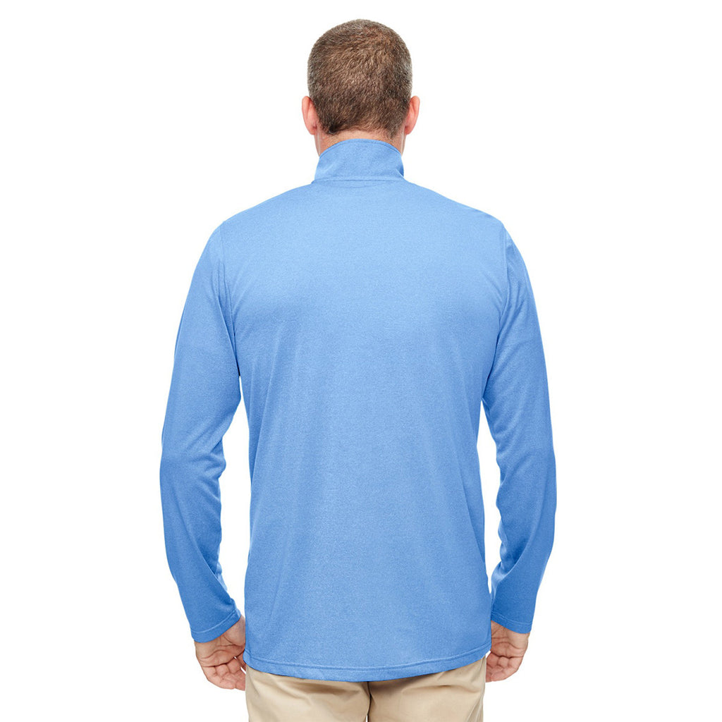 UltraClub Men's Columbia Blue Heather Cool & Dry Heathered Performance Quarter-Zip