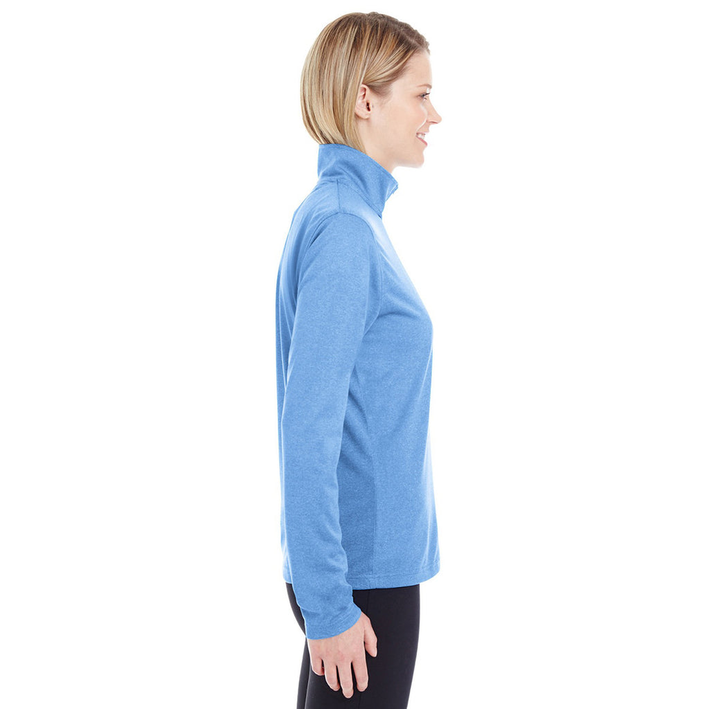 UltraClub Women's Columbia Blue Heather Cool & Dry Heathered Performance Quarter-Zip