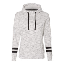J. America Women's White/Black Melange Fleece Striped Sleeve Hooded Pullover