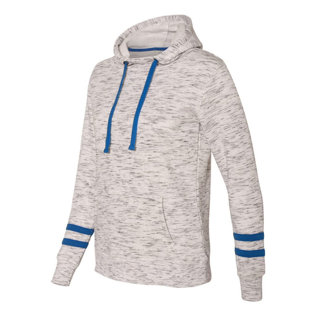 J. America Women's White/Royal Melange Fleece Striped Sleeve Hooded Pullover