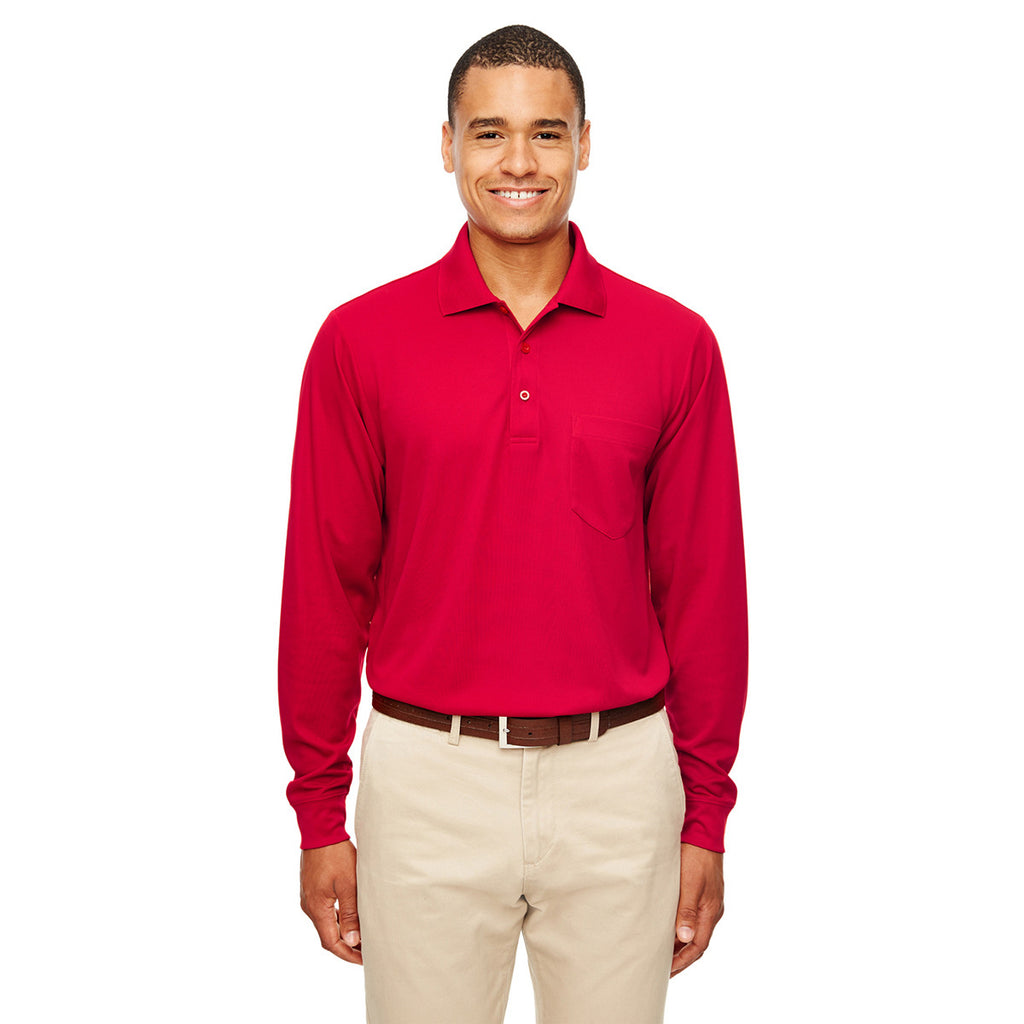 Core 365 Men's Classic Red Pinnacle Performance Pique Long-Sleeve Polo with Pocket