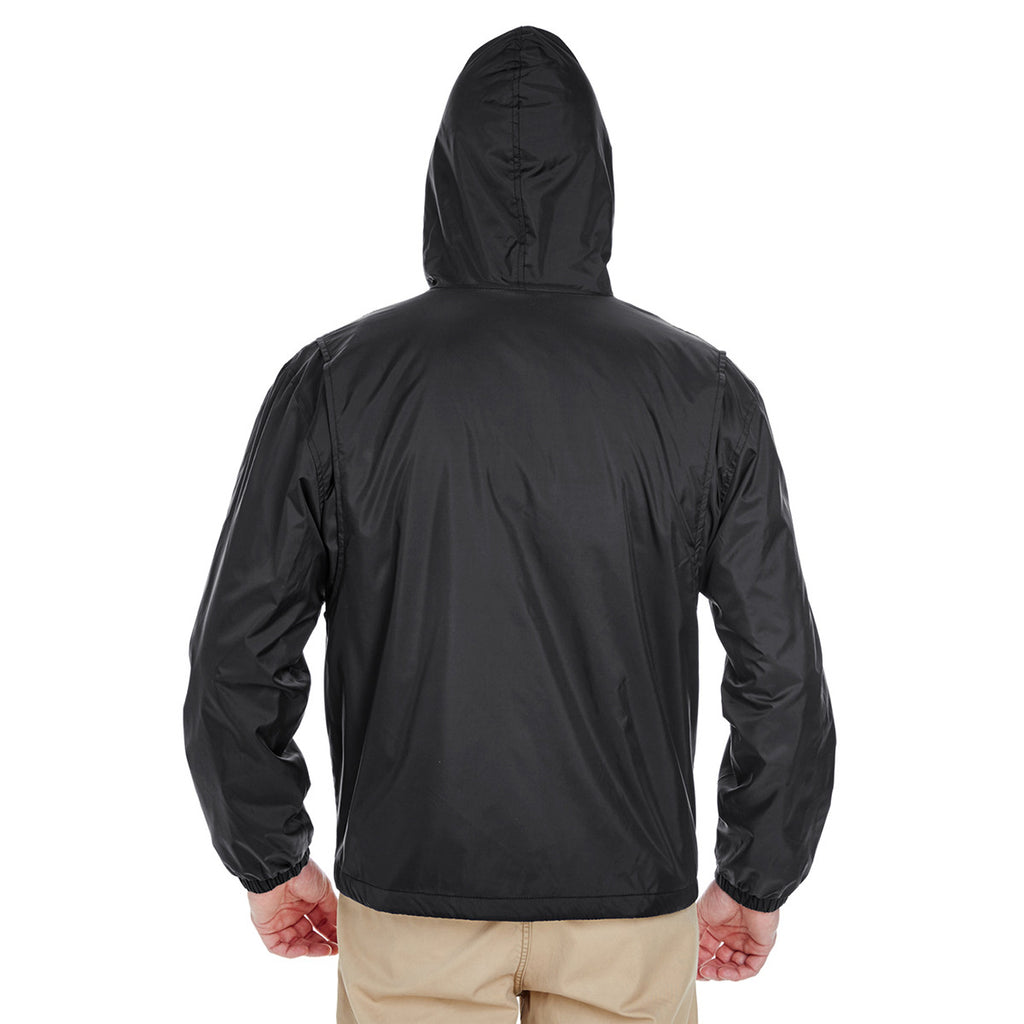 UltraClub Men's Black Fleece-Lined Hooded Jacket