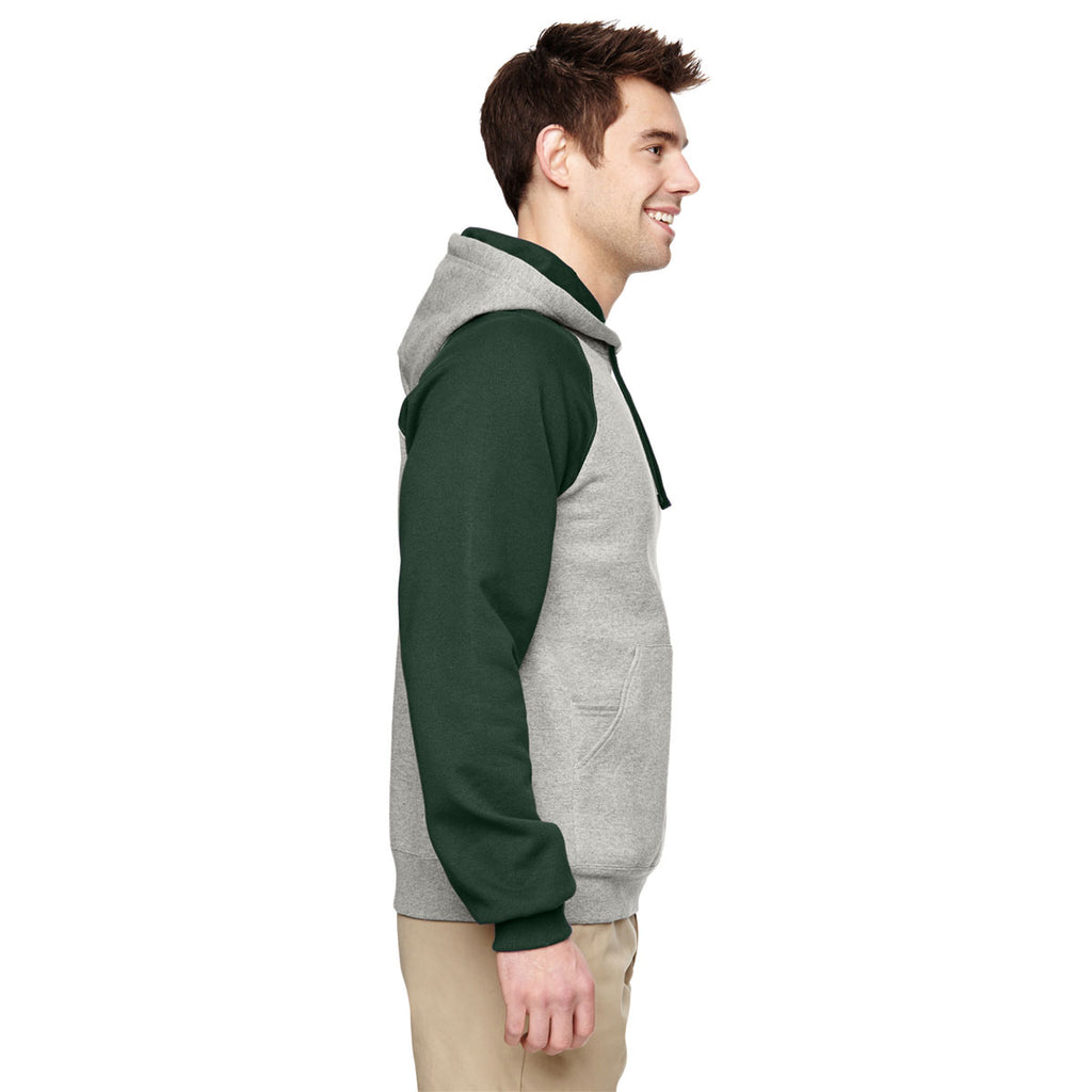 Jerzees Men's Oxford/Forest Green 8 Oz. Nublend Colorblock Raglan Pullover Hood