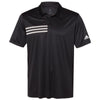 adidas Men's Black/White 3 Stripe Chest Polo