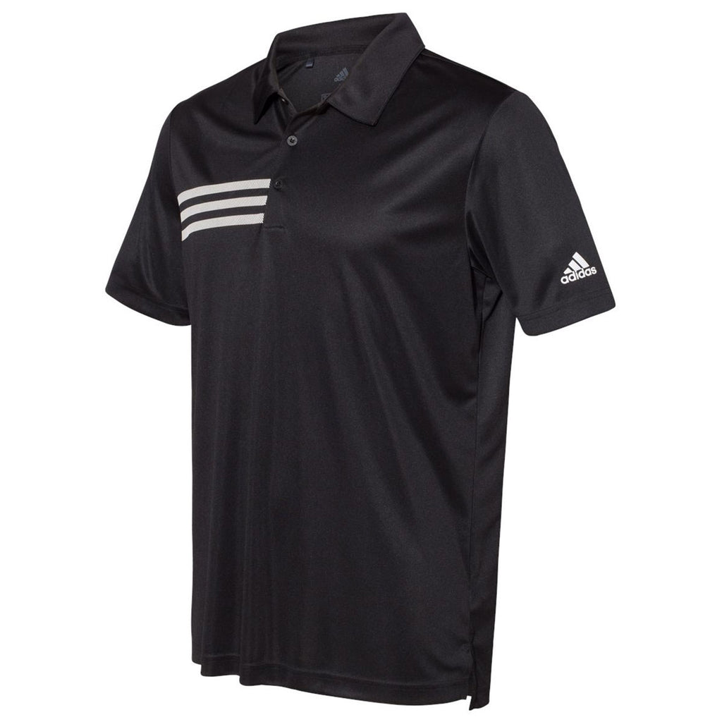 adidas Men's Black/White 3 Stripe Chest Polo