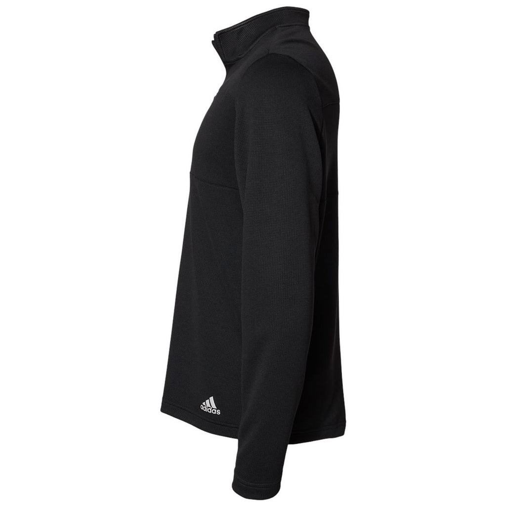 adidas Men's Black/Grey Two 3-Stripes Double Knit Quarter-Zip Pullover