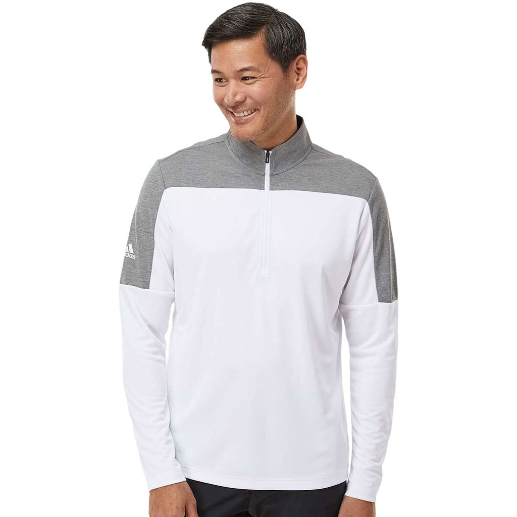 adidas Men's White/Grey Three Melange Lightweight Quarter Zip Pullover