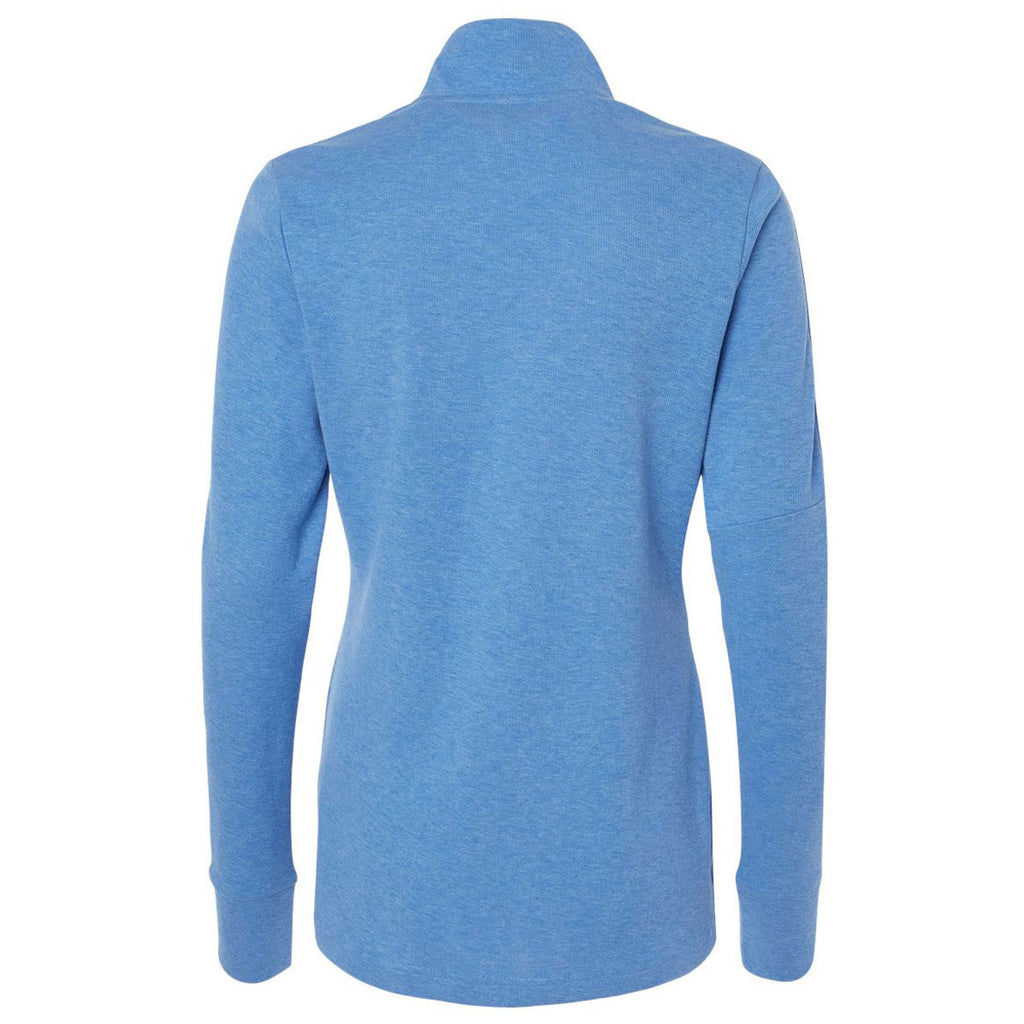 adidas Women's Focus Blue Melange 3-Stripes Quarter Zip Pullover