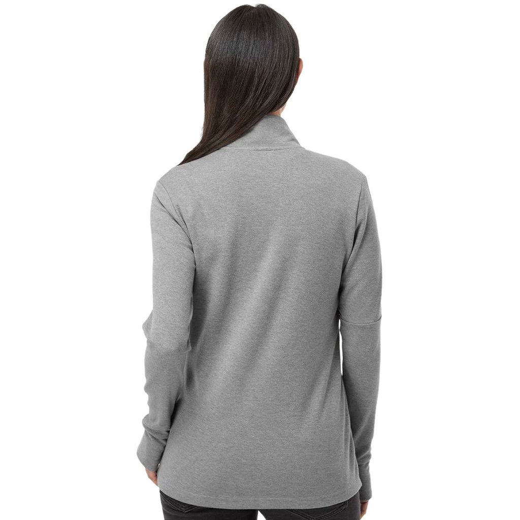 adidas Women's Grey Three Melance 3-Stripes Quarter Zip Pullover