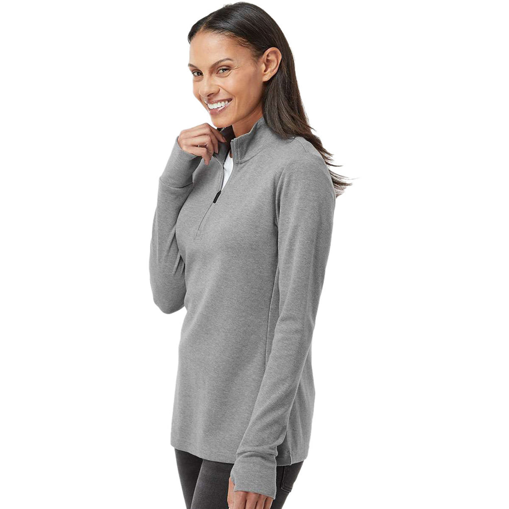 adidas Women's Grey Three Melance 3-Stripes Quarter Zip Pullover