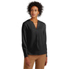 Brooks Brothers Women's Deep Black Open Neck Satin Blouse