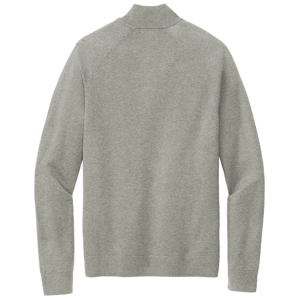 Brooks Brothers Men's Light Shadow Grey Heather Cotton Stretch Quarter Zip Sweater