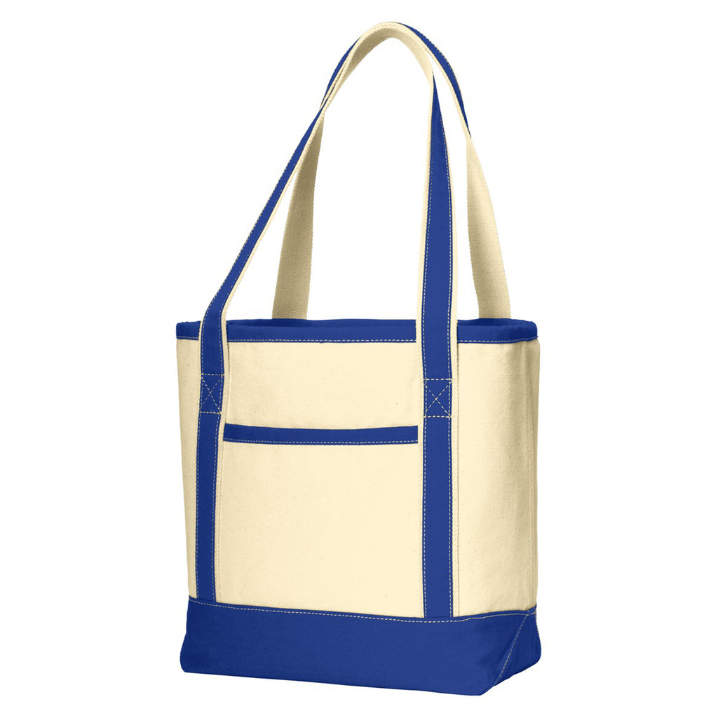 Port Authority Natural/True Royal Medium Cotton Canvas Boat Tote