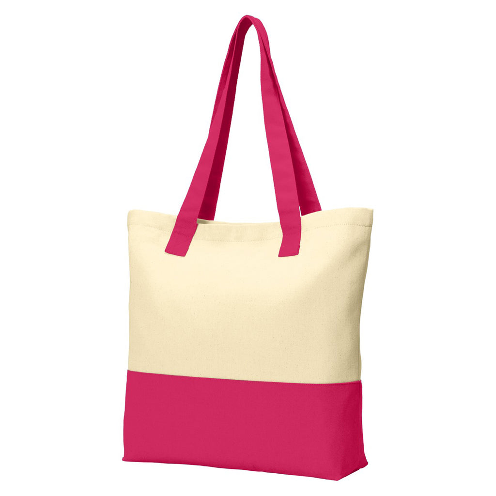 Port Authority Natural/Pink Azalea Colorblock Cotton Tote