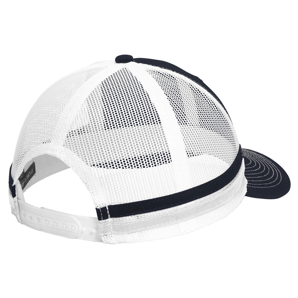 Port Authority Rich Navy/White Two-Stripe Snapback Trucker Cap