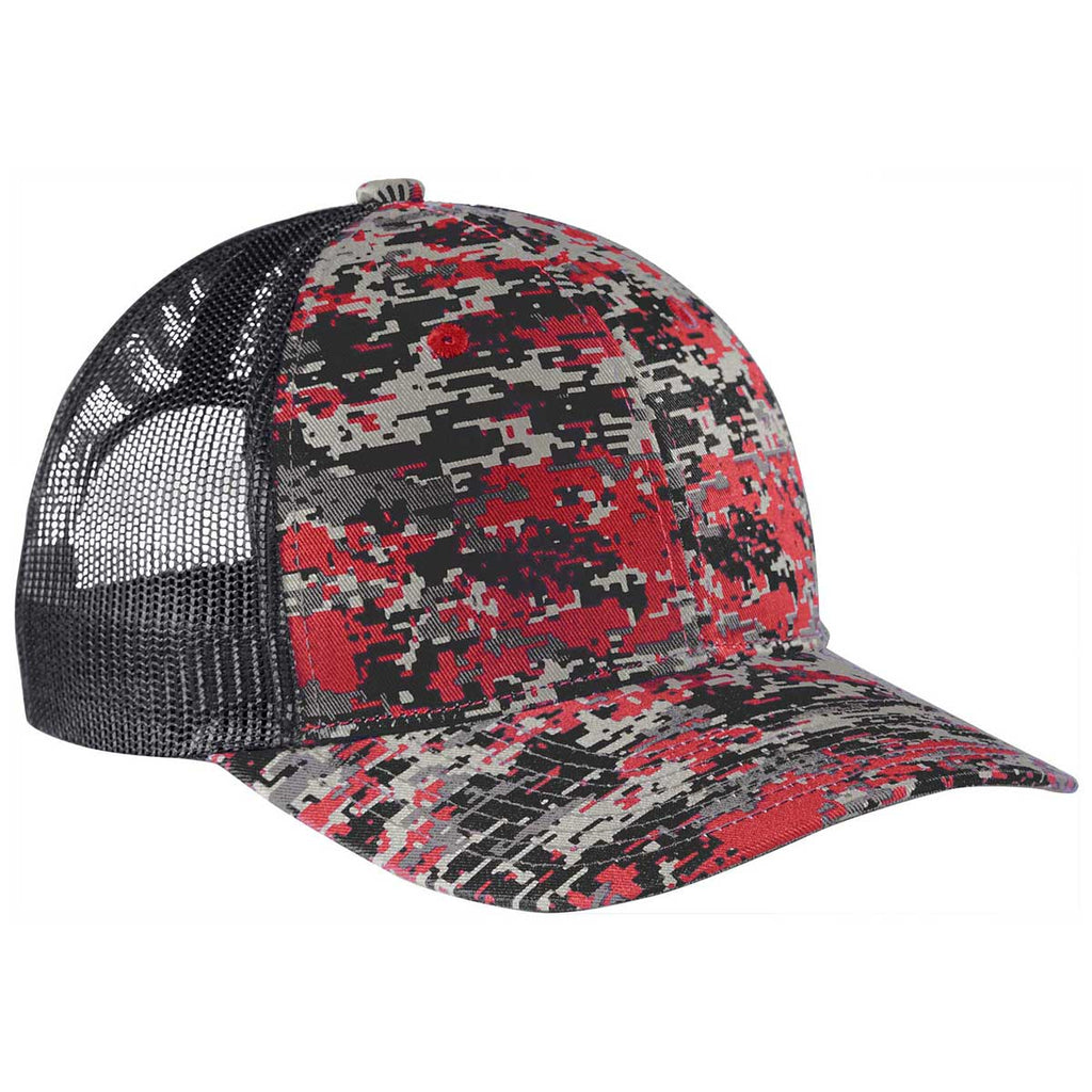 Port Authority Flame Red Digi/Grey Steel Snapback Digi Camo Trucker Cap