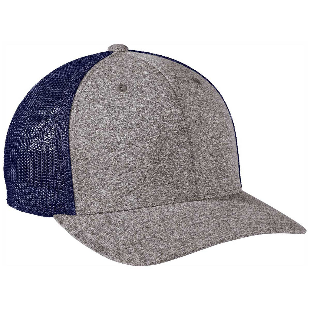 Port Authority True Navy/Grey Heather Flexfit Melange Trucker Mesh Back Cap