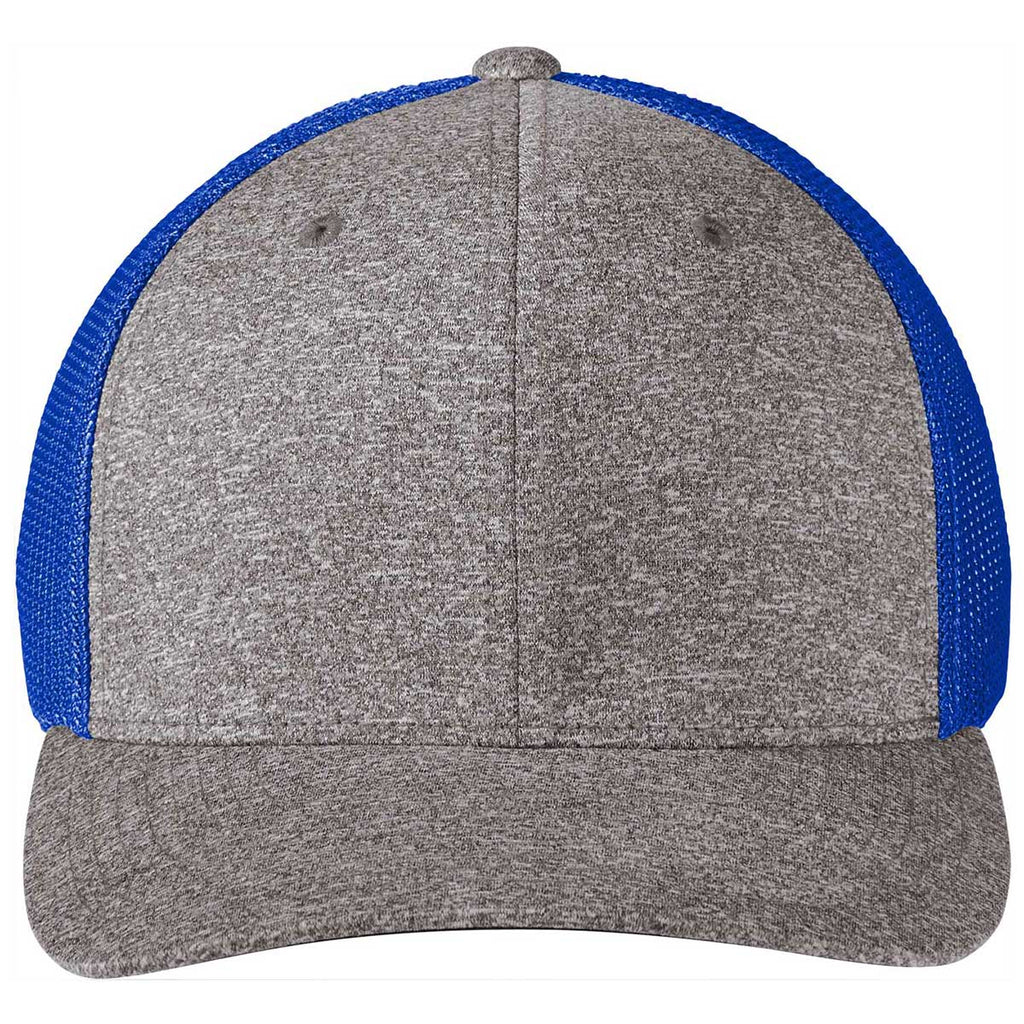 Port Authority True Royal/Grey Heather Flexfit Melange Trucker Mesh Back Cap