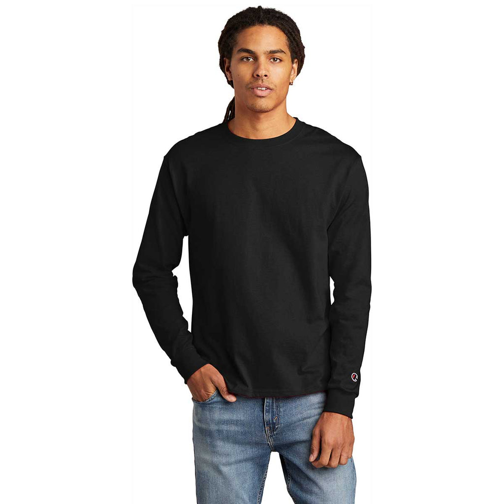 Champion Men's Black Heritage 5.2-oz Jersey Long Sleeve Tee