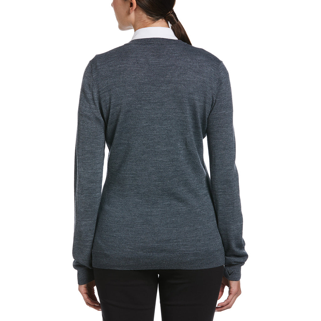 Callaway Women's Steel Heather Merino Wool Blend V-Neck Sweater