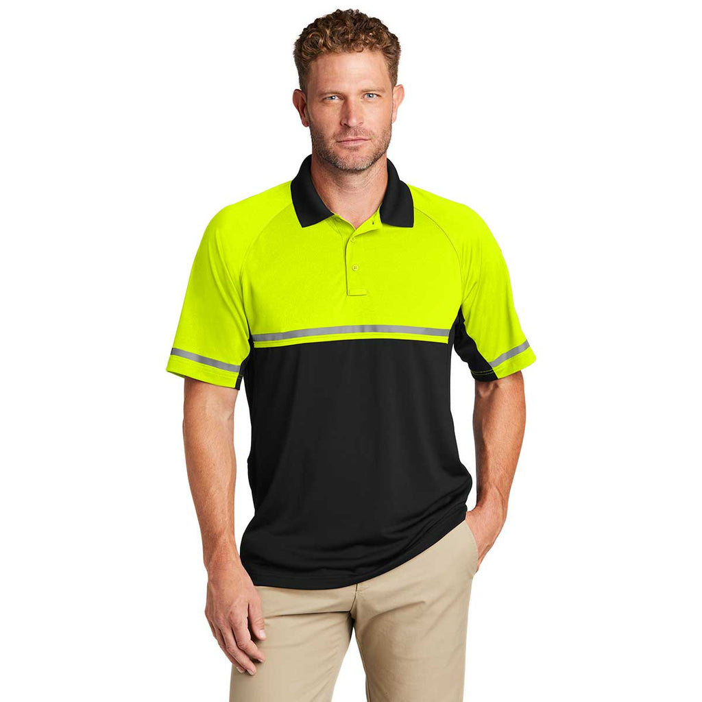 CornerStone Men's Safety Yellow/Black Lightweight Snag Proof Enhanced Visibility Polo