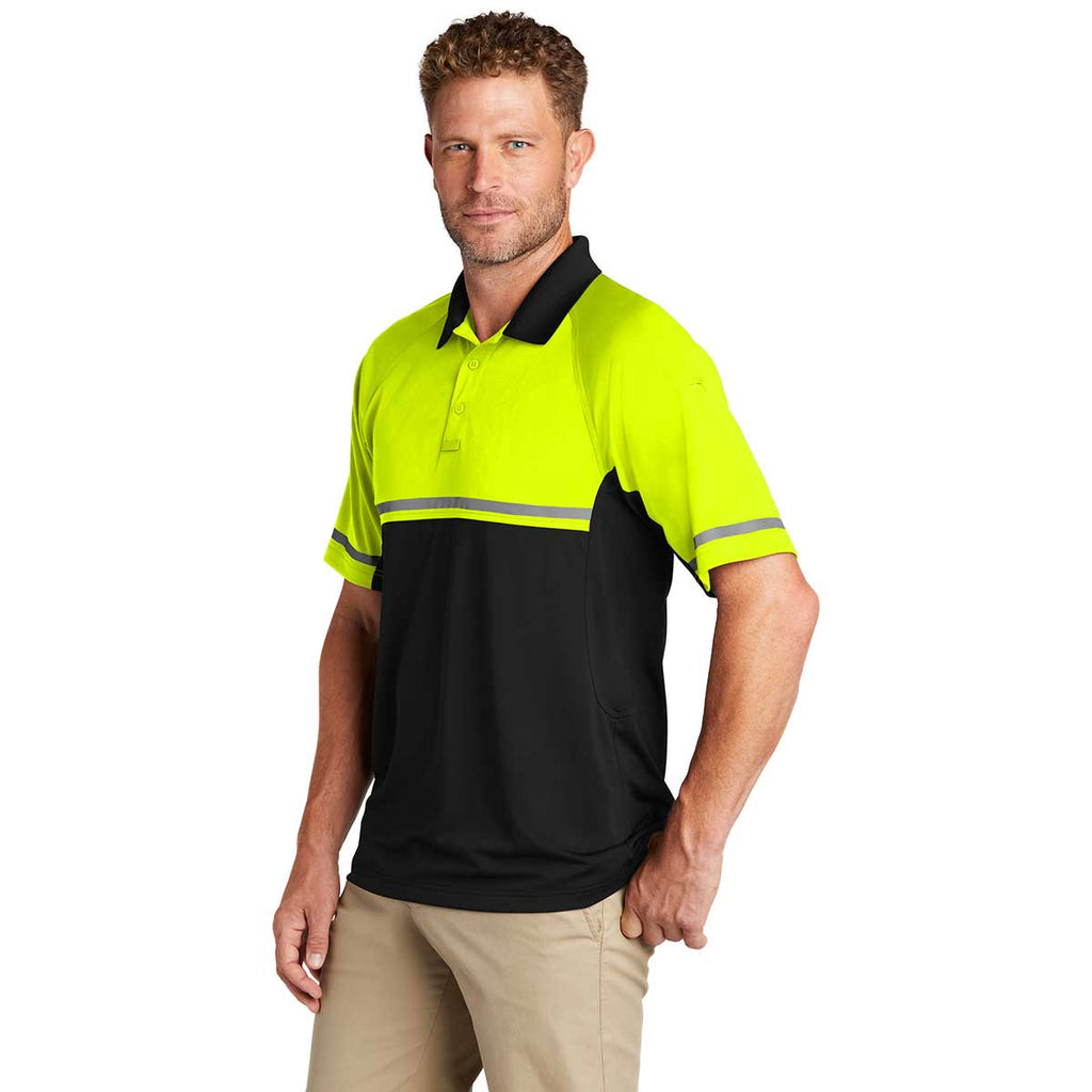 CornerStone Men's Safety Yellow/Black Lightweight Snag Proof Enhanced Visibility Polo