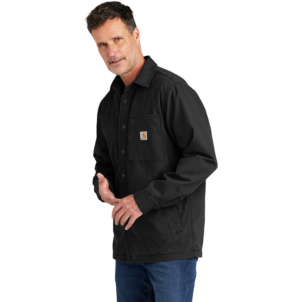 Carhartt Men's Black Rugged Flex Fleece-Lined Shirt Jac