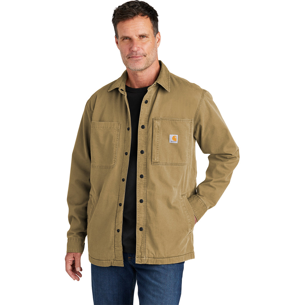 Carhartt Men's Dark Khaki Rugged Flex Fleece-Lined Shirt Jac