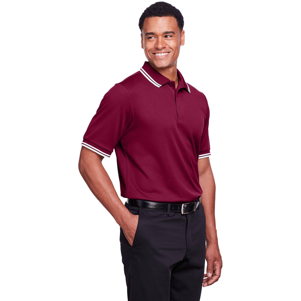 Devon & Jones Men's Burgundy/White CrownLux Performance Plaited Tipped Polo