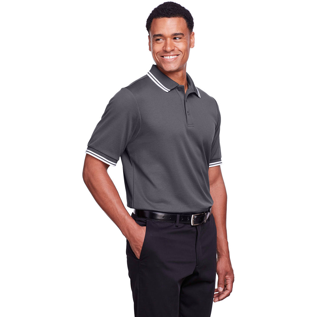 Devon & Jones Men's Graphite/White CrownLux Performance Plaited Tipped Polo