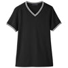 Devon & Jones Women's Black/White CrownLux Performance Plaited Tipped V-Neck Polo