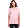 Devon & Jones Women's Pink/White CrownLux Performance Plaited Tipped V-Neck Polo