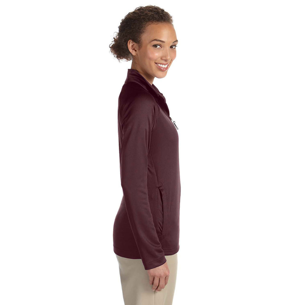 Devon & Jones Women's Burgundy Heather Stretch Tech-Shell Compass Quarter-Zip