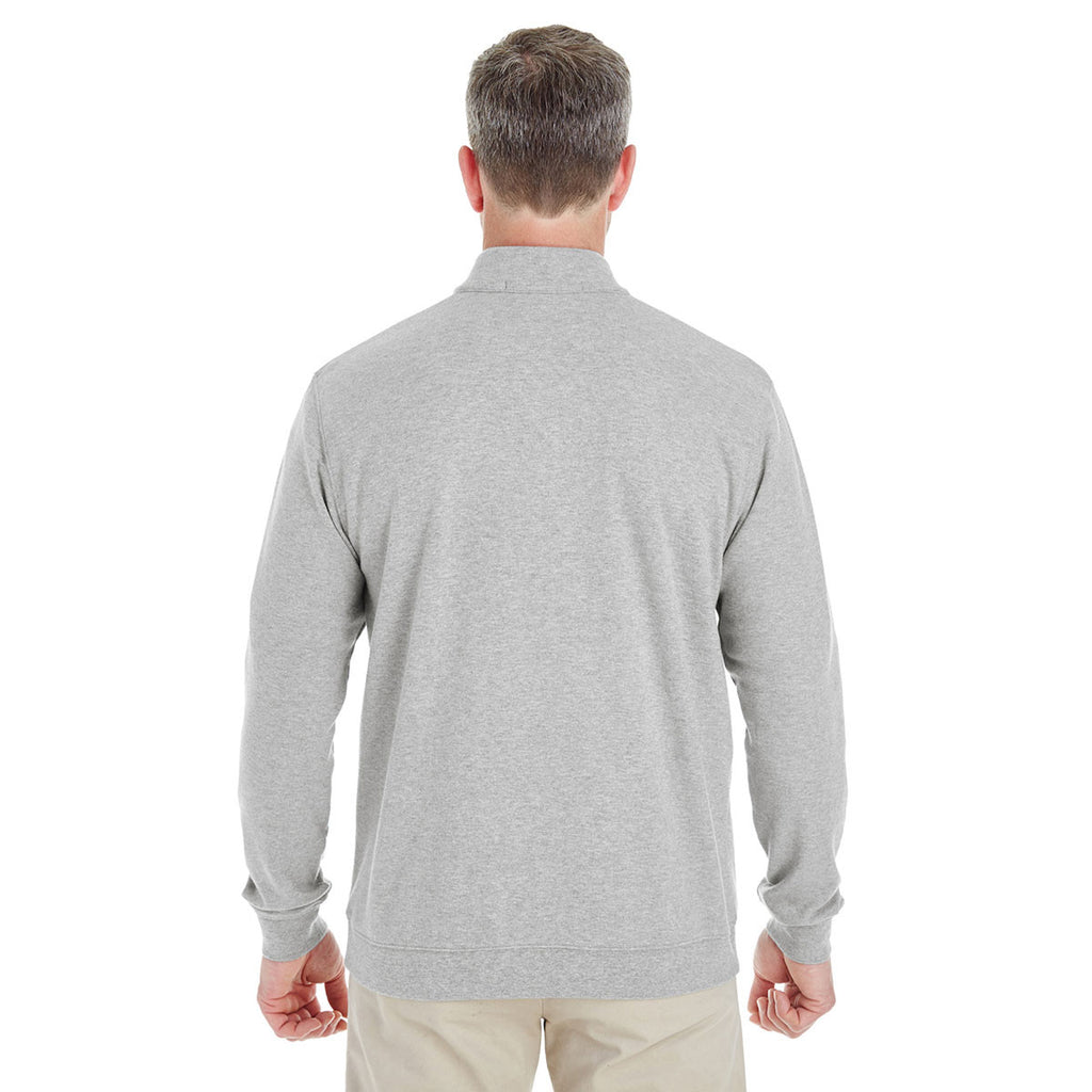 Devon & Jones Men's Grey Heather/Grey Heather/French Blue Drytec 20 Performance Quarter-zip