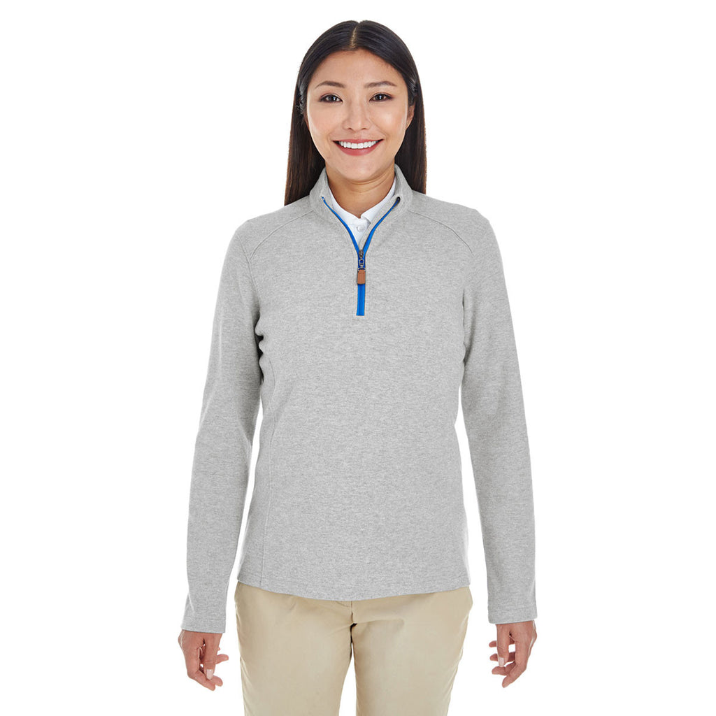 Devon & Jones Women's Grey Heather/Grey Heather/French Blue Drytec 20 Performance Quarter-zip