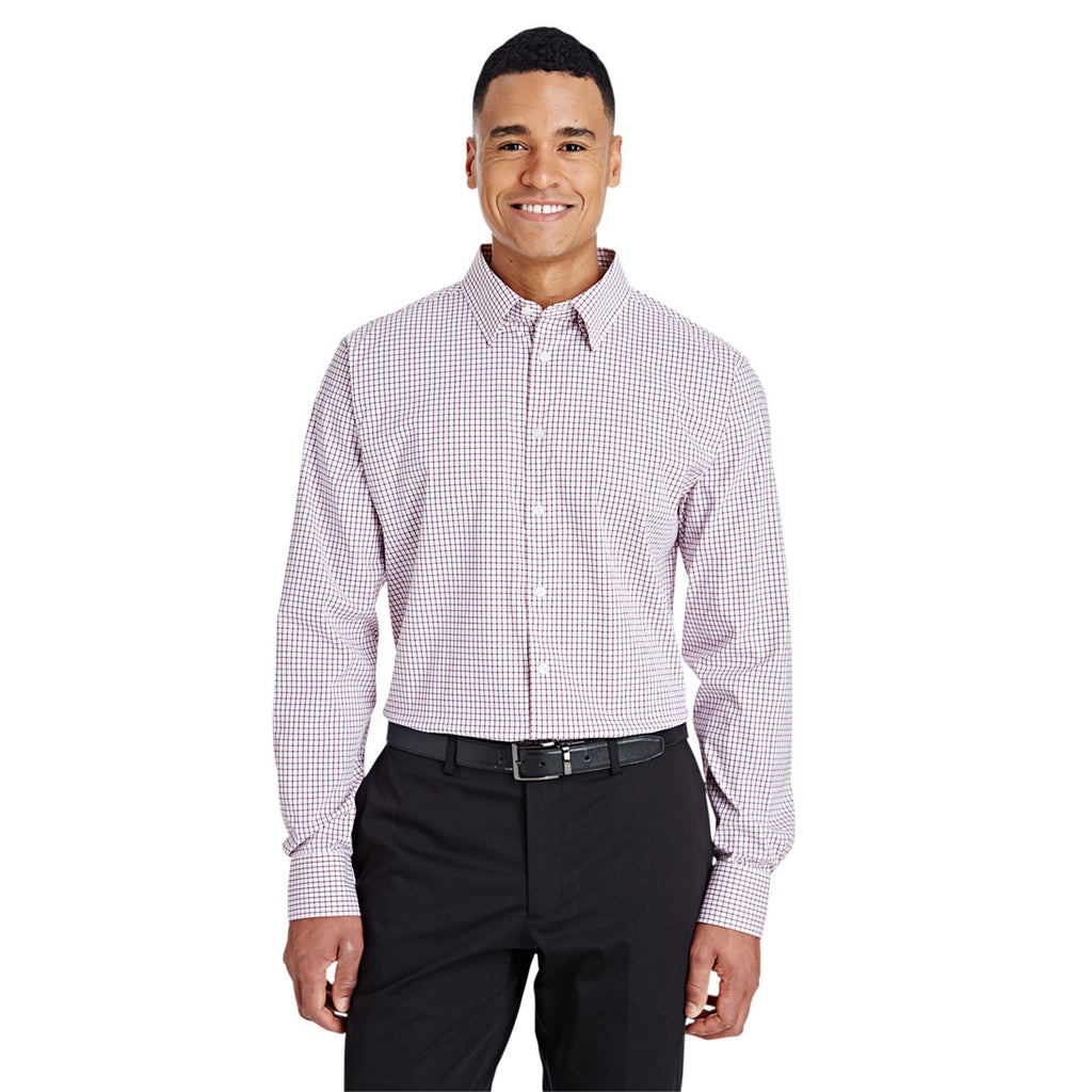 Devon & Jones Men's Burgundy/White CrownLux Performance Micro Windowpane Shirt